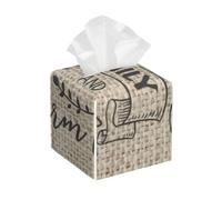 Faith Family and Farm Life Farmhouse Style Luxury Leather Tissue Box Cover, 5" Square Top-Grain Leather Holder with Easy Refill Lid for Home Office Desk Decor