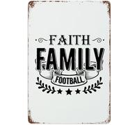 Faith Family Football Inspirational Vintage Tin Sign 8x12 Inch Retro Fashion Chic Funny Wall Decor Home Office Business Pub