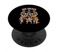 Faith Fitness His Grace Is My Strength Cool Mens Bible Verse PopSockets Adhesive PopGrip