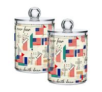Faith Flag 4th Of July Illustration Clear Plastic Food Organizer Storage with lid Pantry Essentials Decorative storage bin for Cotton Swabs,Cotton Pads,Floss Picks,Paper Clips,Hair Clips 2 Pack