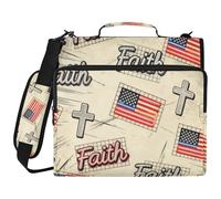Faith Flag Beige 1.5 Inch 3 Ringing Zipper Binder Organizer with Strap Easy to Carry Portable Home Travel Storage Bag Suitable for Middle School Organizadores de carteras
