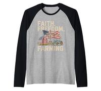 Faith Freedom Farming Patriotic Christian Veteran Raglan Baseball Tee