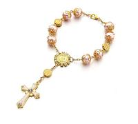 Faith & Gospel Pink Gold Rosary Beads Bracelet Medal Catholic Cross Religious Prayer Chaplet Handmade Communion Confirmation Car Pocket