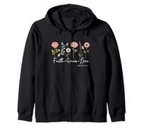 Faith Grace Love and Vintage Floral Bible Scripture Zip Hoodie