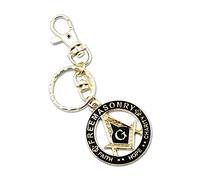 Faith Hope Charity Square & Compass Masonic Key Chain - [Gold & Black][1 1/2'' Diameter]