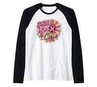 Faith Hope Cure Breast Cancer Awareness Ribbon Raglan Baseball Tee