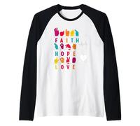 Faith Hope Love ASL American Sign Language Raglan Baseball Tee