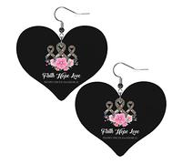 Faith Hope Love Brain Cancer Awareness Leather Earrings For Women Dangle Earring Drop Heart Pendant With Hook Gifts For Adult Girl