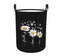 Faith Hope Love Flower Dog Laundry Basket Round Portable Storage Box Organizer Laundry Basket Portable Laundry Organizer