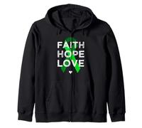 Faith Hope Love Green Ribbon Support Mental Health Zip Hoodie