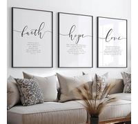 Faith Hope Love Wall Art Set, Black and White Bible Verse Prints, Modern Farmhouse Decor, Unframed (A2-42.0 x 59.4 cm)