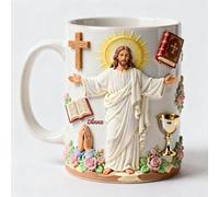 Faith in Christ Ceramic Coffee Mug, 15 oz Religious Ceramic Cup with Bible Verse Cross Floral Design, Christian Gift for Men Women - Easter Confirmation Present