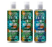 Faith In Nature Coconut Shampoo, Conditioner and Body Wash Trio | Vegan | Cruelty Free | 99% Natural Fragrance | Free From SLS or Parabens