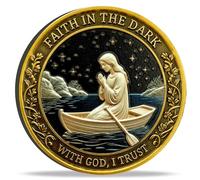 Faith in The Dark Christian Coin - Inspirational Medallion with Bible Verse Joshua 1:9 - Religious Token with Jesus Prayer Image - Encouraging Gift of Strength and Courage