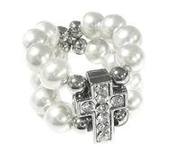 Faith Inspired Jewelry Elastic Crucifix Rings With Simulated Pearls And Cubic Zirconia Stainless Steel Unisex Gift Hypoallergenically