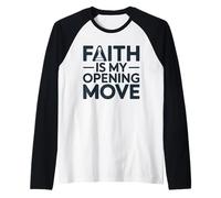 Faith is My Opening Move Minimalist Christian Chess Player Raglan Baseball Tee