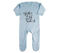 Faith it til You Make it Religious Quote [FHSVG] Baby Romper Jumpsuit with feet, 6-12 Months, Pastel Blue
