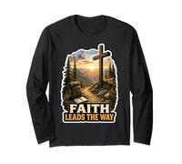 Faith Leads the Way Mountain Cross Christian Long Sleeve T-Shirt