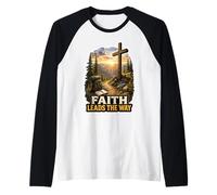 Faith Leads the Way Mountain Cross Christian Raglan Baseball Tee