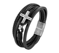 Faith Leather Bracelet for Men Leather Bracelet with Cross Layered Handmade Braided Cuff Bangle with Magnetic Clasp Friendship Wristbands Jewelry Gifts Black 23Cm