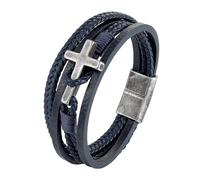Faith Leather Bracelet for Men Leather Bracelet with Cross Layered Handmade Braided Cuff Bangle with Magnetic Clasp Friendship Wristbands Jewelry Gifts Blue 19Cm