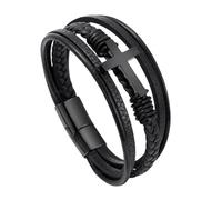 Faith Leather Bracelet for Men Multi-Layer Wristbands Hand Braided Cross Leather Bracelet Men Vintage Punk Cuff Bangle Gift for Boys Him Jewelry Accessories Black 19Cm