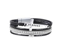 Faith Leather Bracelet for Women Multi-Layer Bohemian Cross Layered Bracelet for Men Vintage Ethnic Style Cuff Bangles Catholic Faith Wristbands Jewelry Accessories Black 19.5Cm