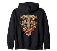 Faith Led Celtic Cross Stars Stripes Distressed Zip Hoodie