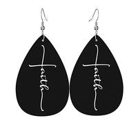 Faith Love Hope Cross Leather Earrings For Women Dangle Earring Drop Pendant With Hook Gifts For Adult Girl