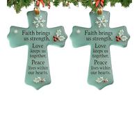 Faith, Love & Peace Christmas Cross Ornaments - 2pcs Christian Tree Decor, Prayer Crosses for Family & Friends, Religious Gifts for Kids, Holiday Decoration
