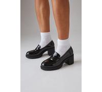 Womens Faith: Lysara Faux Patent Leather Chunky Heeled Loafers True Black 5