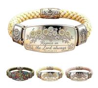 Faith Over Fear Bracelet - Christian Cross Jewelry | Braided Rope Band with Isaiah 41:10 Scripture Plate, Religious Inspirational Gift for Women Mom Birthday Baptism