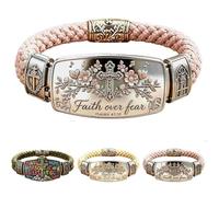 Faith Over Fear Bracelet - Christian Cross Jewelry | Braided Rope Band with Isaiah 41:10 Scripture Plate, Religious Inspirational Gift for Women Mom Birthday Baptism