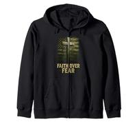 Faith Over Fear Camo US Flag Patriotic Military Christian Zip Hoodie