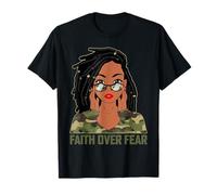 Faith Over Fear Christian Camo African American Afro Women T-Shirt