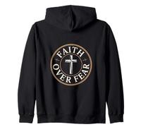 Faith Over Fear Christian Cross Courage Scripture Zip Hoodie