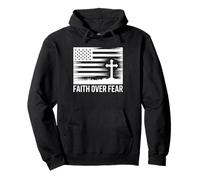 Faith Over Fear Grunge American Flag Cross Christian Pullover Hoodie