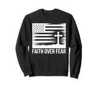 Faith Over Fear Grunge American Flag Cross Christian Sweatshirt