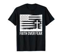 Faith Over Fear Grunge American Flag Cross Christian T-Shirt
