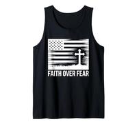 Faith Over Fear Grunge American Flag Cross Christian Tank Top