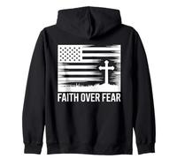 Faith Over Fear Grunge American Flag Cross Christian Zip Hoodie
