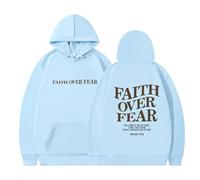 Faith over Fear Hoodie, Christian Sweatshirts for Women Men, Loose-Fitting Casual Sweatshirts for Spring and Autumn (Sky Blue,M)