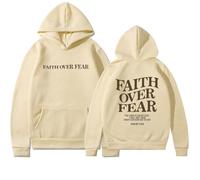 Faith over Fear Hoodie, Christian Sweatshirts for Women Men, Loose-Fitting Casual Sweatshirts for Spring and Autumn (Beige,L)