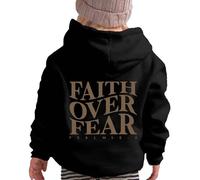 Faith Over Fear Hoodies for Girls UK Mode Letter Graphic Fall Clothes Oversized Pullover Sweatshirt Fashion Long Sleeve Crew Neck Casual Loose Pullover Tops Sportwear for 2-13 Years Black
