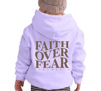 Faith Over Fear Hoodies for Girls UK Mode Letter Graphic Fall Clothes Oversized Pullover Sweatshirt Fashion Long Sleeve Crew Neck Casual Loose Pullover Tops Sportwear for 2-13 Years Purple