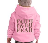 Faith Over Fear Hoodies for Girls UK Mode Letter Graphic Fall Clothes Oversized Pullover Sweatshirt Fashion Long Sleeve Crew Neck Casual Loose Pullover Tops Sportwear for 2-13 Years Pink