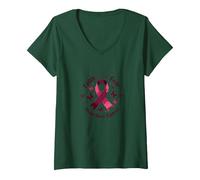 Faith Over Fear Hope Over Cancer Awareness Ribbon V-Neck T-Shirt, Women, Forest Green, L