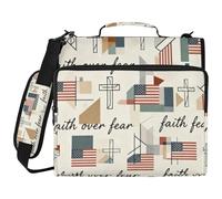 Faith Over Fear Illustration Flag 3 Ringing 1.5 inch Zippered Binder Bag with Shoulder Strap Multiple Pockets Zippered Portfolio for School Carpeta del organizador