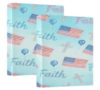 Faith Over Fear Illustration Flag Blue 1.5 Inch School Binders Three Ringing with Pocket Cover 1/2 Packs Office Binder Supplies Hardcover