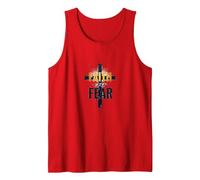 Faith Over Fear Inspiring Christian Cross Motivational Tank Top, Men, Red, L